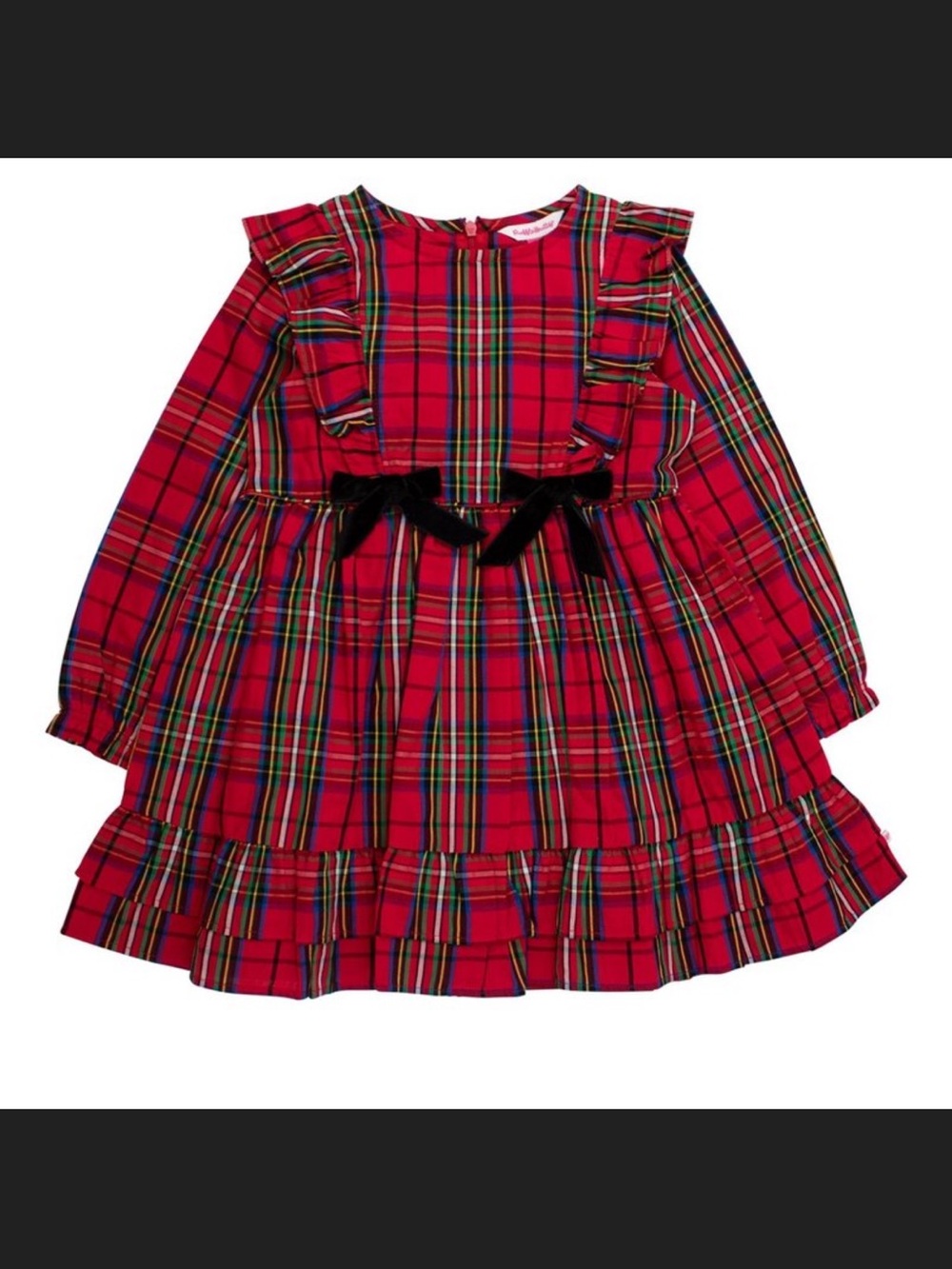 RuffleButts Toddler Girls Woven Long Sleeve Waterfall Bow Dress